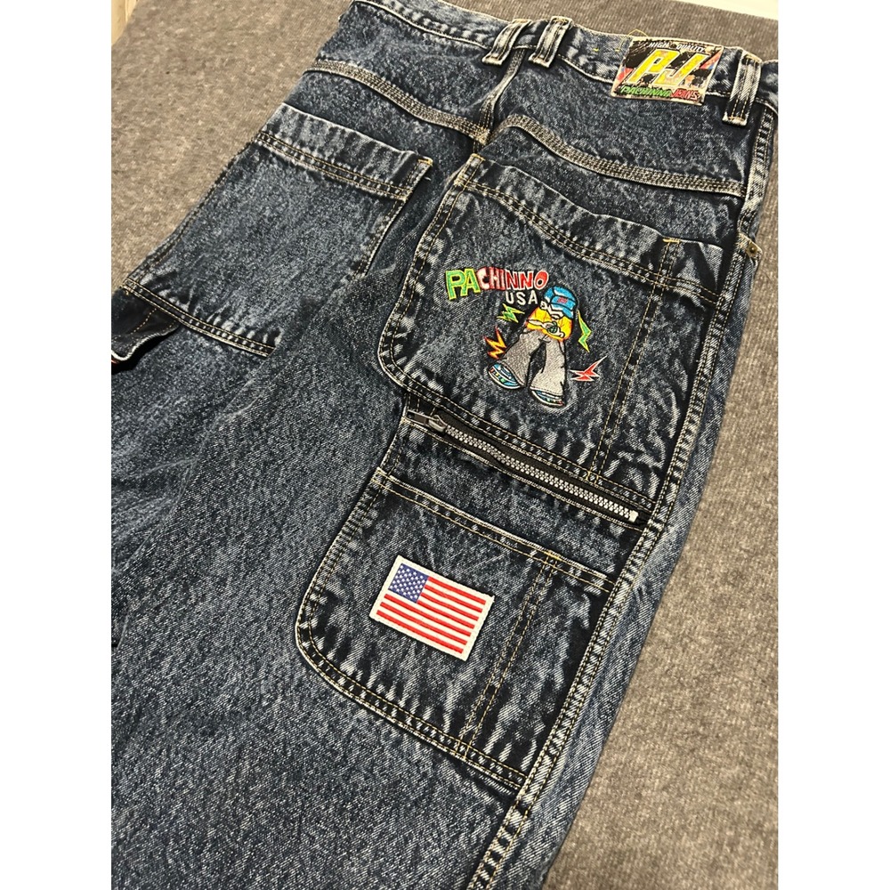 JNCO pachinno baggy jeans hip hop embroidery Y2K skater fit 28X28 (tag 30X29 - Picture 2 of 8
